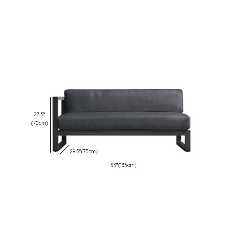 Modern Black Metal Frame Patio Sofa Simple Outdoor Loveseat with Cushion