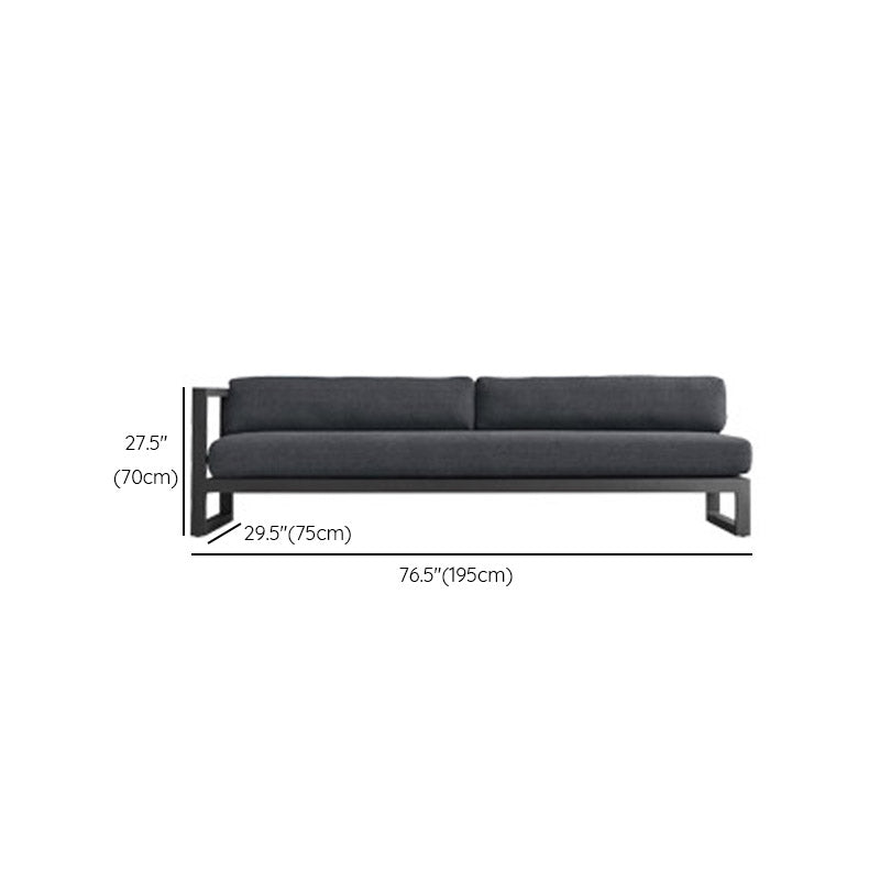 Modern Black Metal Frame Patio Sofa Simple Outdoor Loveseat with Cushion
