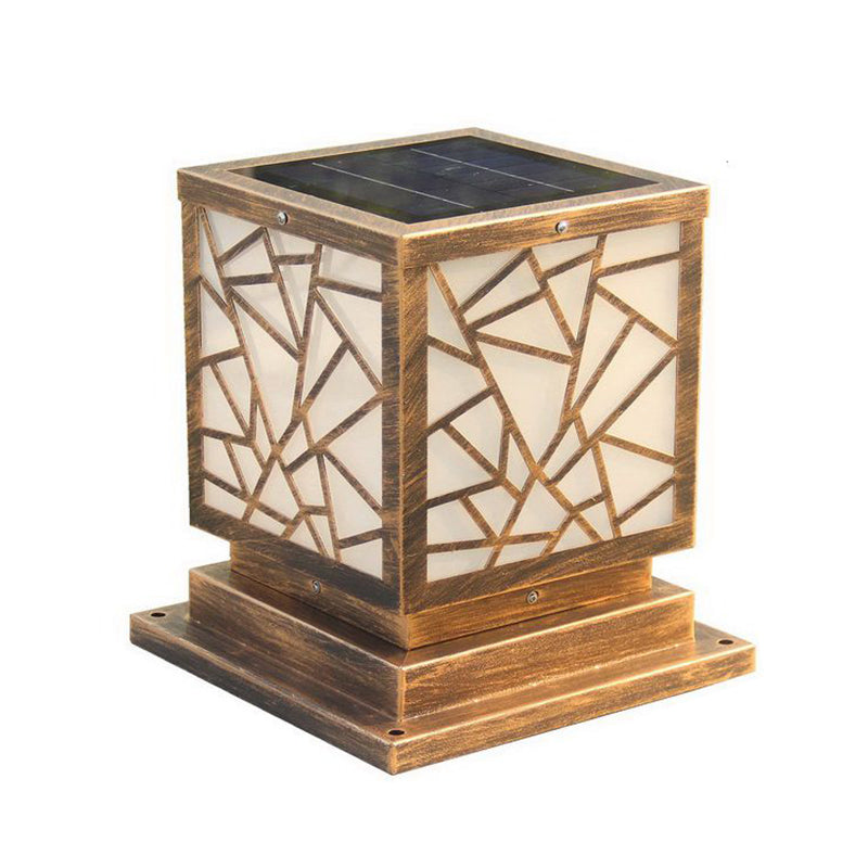 Square Shape Metal Outdoor Light Modern 1 Light Solar Pillar Lamp