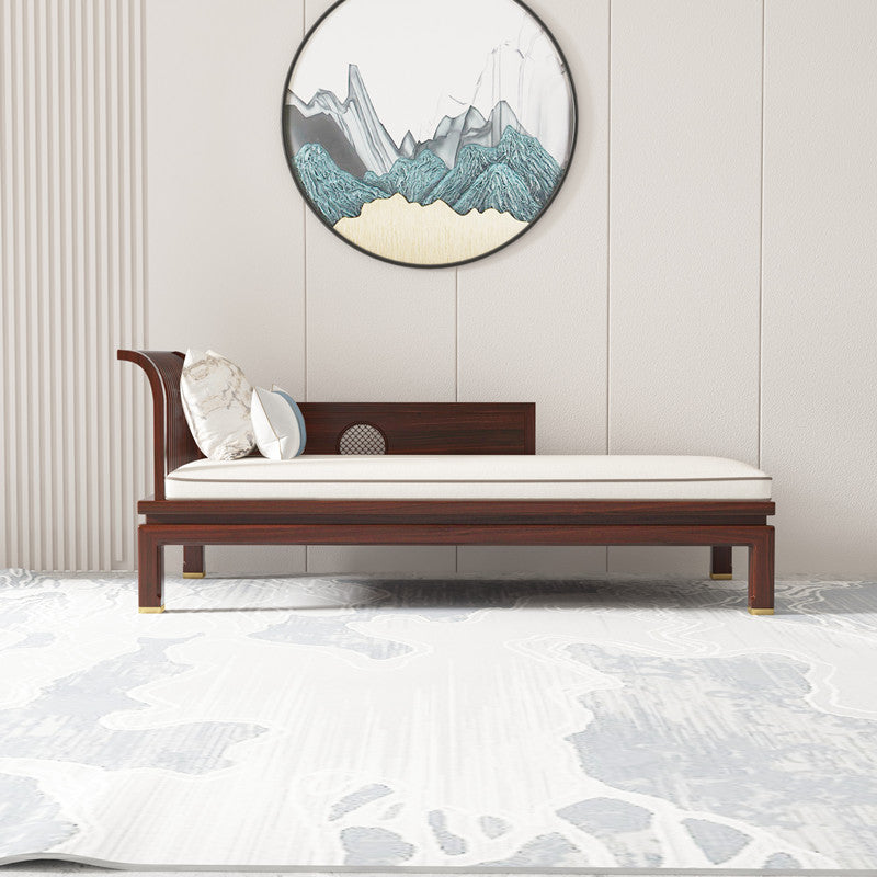 Living Room White Chaise Square Arms Modern Chaise Lounge with Wooden Base