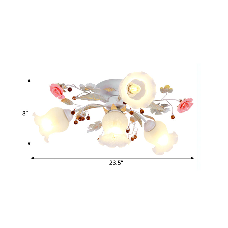 Coréen Garden Bloom Semi Flush 4/6/9 Bulbes en verre blanc Flush Mount luminaire pour salle à manger