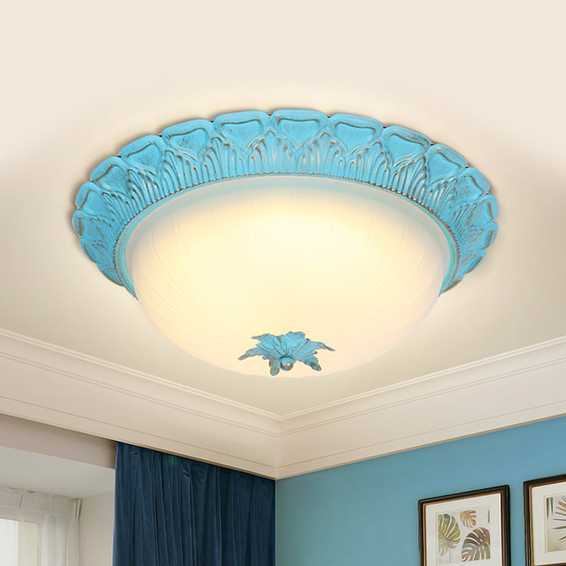 Domed Bedroom Flush Mount Lamp Romantic Pastoral Milky Glass 16"/19.5" Wide LED Blue Ceiling Lighting