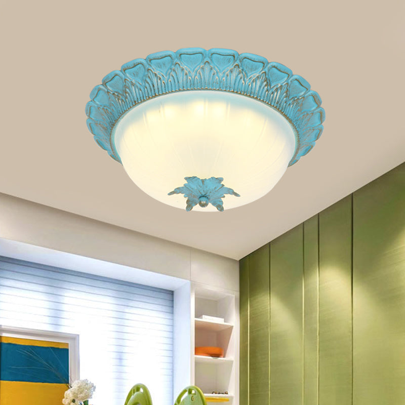 Domed Bedroom Flush Mount Lamp Romantic Pastoral Milky Glass 16"/19.5" Wide LED Blue Ceiling Lighting