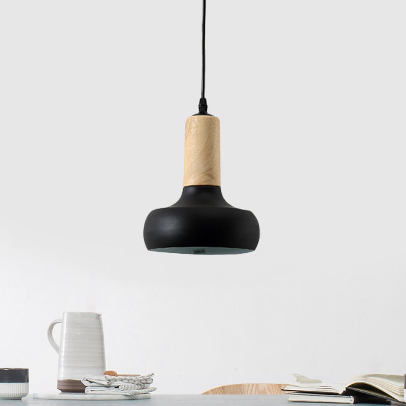 Iron Urn Shaped Suspension Pendant Nordic Style 1 Light Black Finish Ceiling Hang Fixture