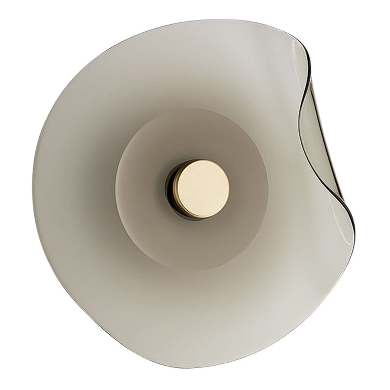 Round Glass Wall Sconce Modern LED Wall Lighting Fixture in Grey / Amber Finish