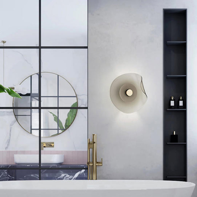 Round Glass Wall Sconce Modern LED Wall Lighting Fixture in Grey / Amber Finish