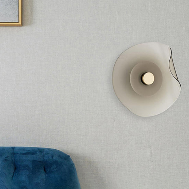 Round Glass Wall Sconce Modern LED Wall Lighting Fixture in Grey / Amber Finish