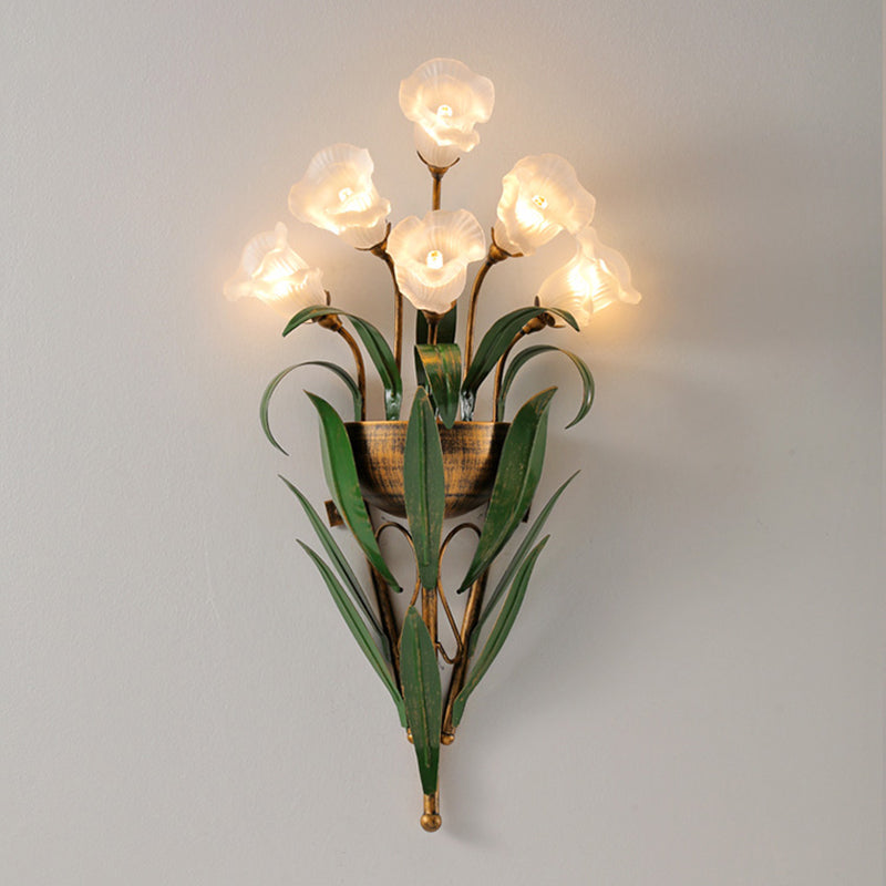 Modern Style Wall Lamp Flower Shape Wall Mount Lamp with Glass Shade for Bedroom