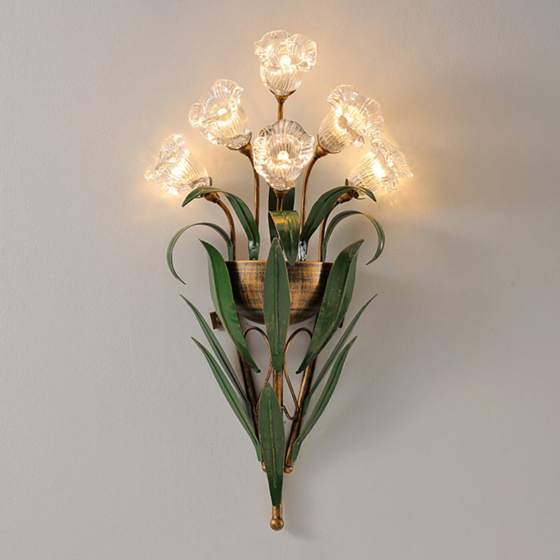 Modern Style Wall Lamp Flower Shape Wall Mount Lamp with Glass Shade for Bedroom