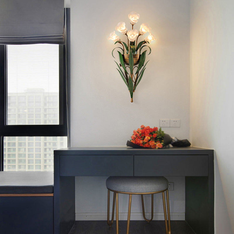 Modern Style Wall Lamp Flower Shape Wall Mount Lamp with Glass Shade for Bedroom