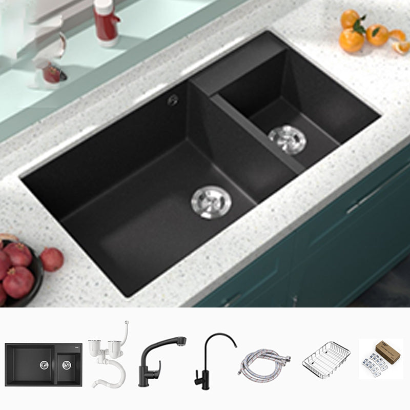 Modern Style Kitchen Sink Drop-In Quartz Kitchen Double Sink with Drain Assembly