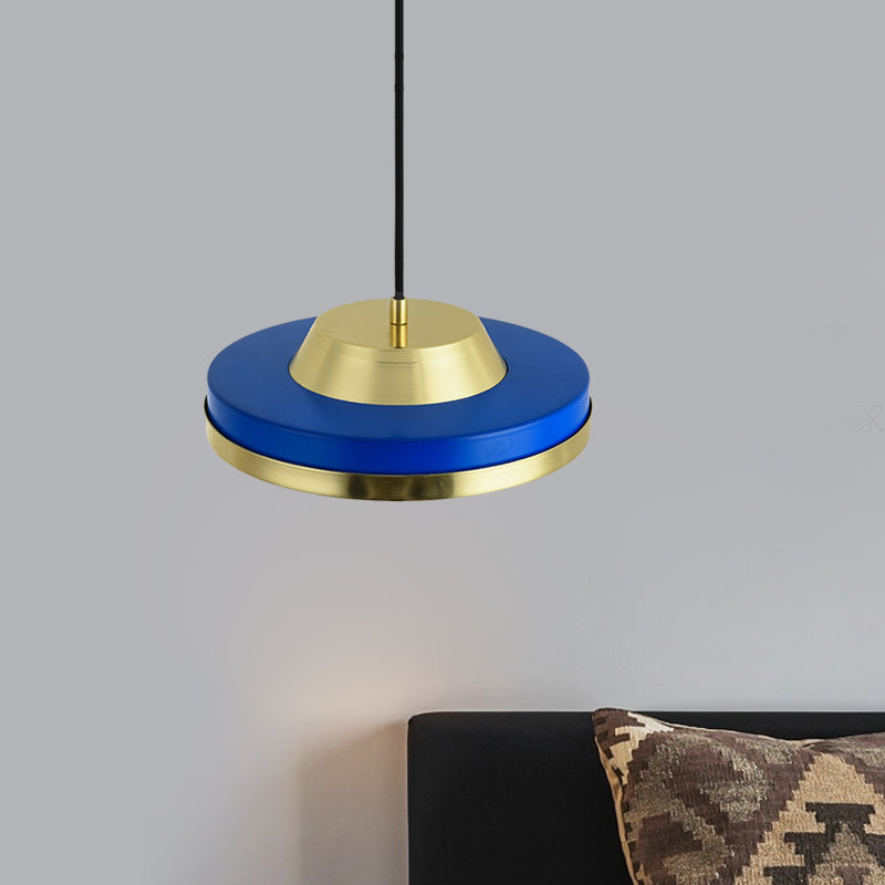 Soucoupe volant pendant éclairage moderniste métal 1 chambre de tête plafond plafond plafonnier en bleu et laiton
