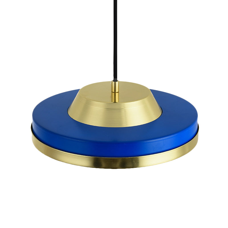 Soucoupe volant pendant éclairage moderniste métal 1 chambre de tête plafond plafond plafonnier en bleu et laiton