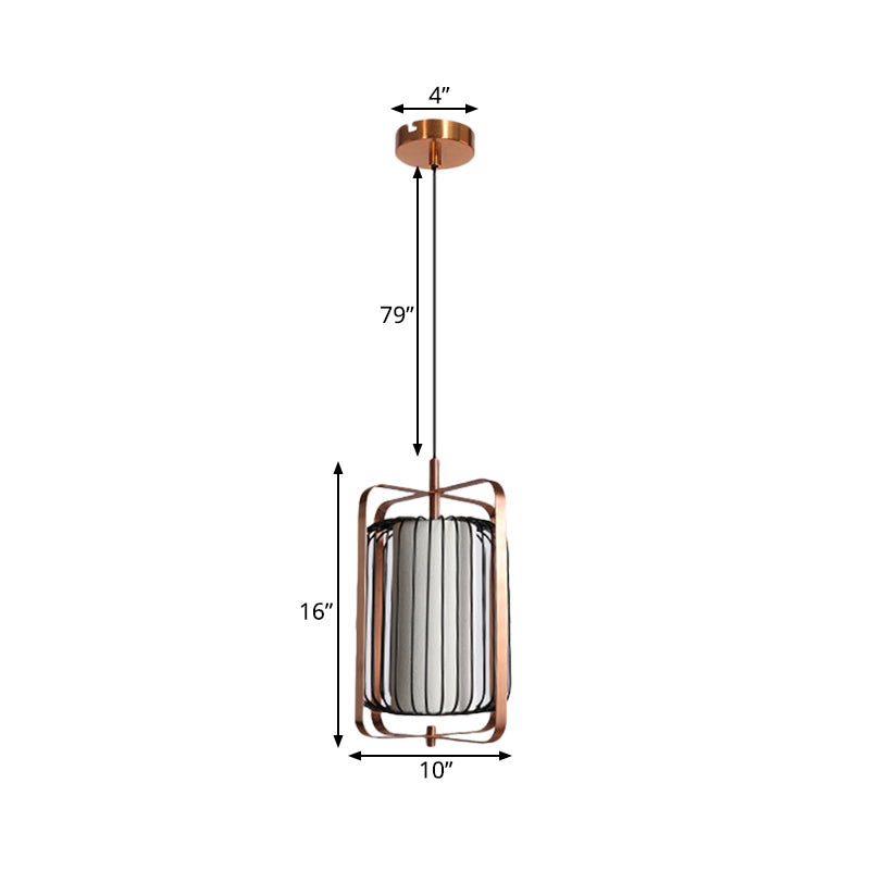 Rectangle Cadre Pendre Modernisme Métal 1 lampe de suspension en or rose clair avec cylindre Cage noire et ombre en tissu blanc