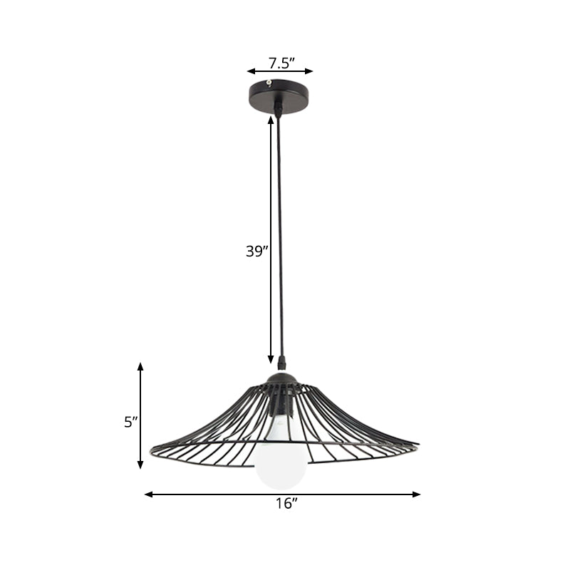 Black Lotus Leaf Cage Ceiling Pendant Light Simple 1-Bulb Iron Hanging Lamp Kit for Dining Room