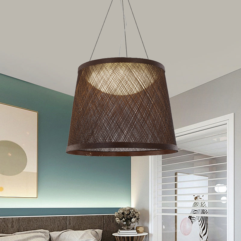 Grass Vine Drum Shape Hanging Light Minimalist 1 Head Pendant Ceiling Lamp in Black over Dining Table
