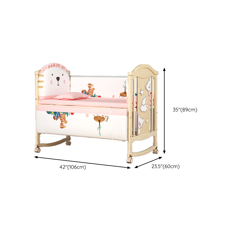 Modern Pine Wood Nursery Bed with Storage and Casters, 2in1 Converti