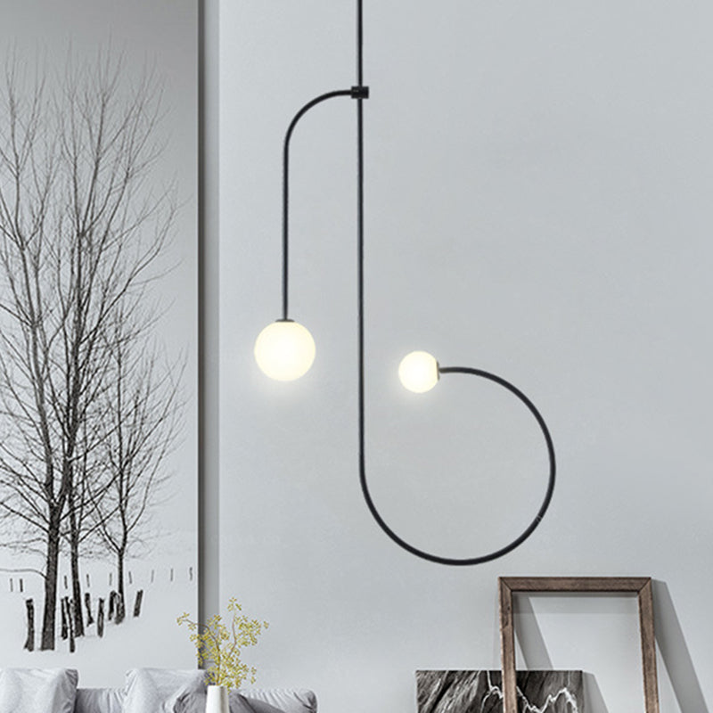 Gefrertete Opalglas Modo Hanging Light Kit einfache 2 Lampen schwarze LED -LED -Anhänger Kronleuchter mit gebogenem Arm