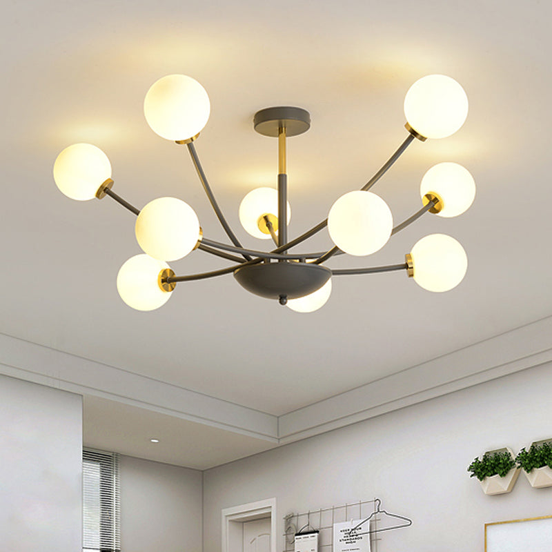 Schwarzkugel halbgebiet leichte postmoderne 10 Lampen Weißglas LED Sputnik Deckenspülung