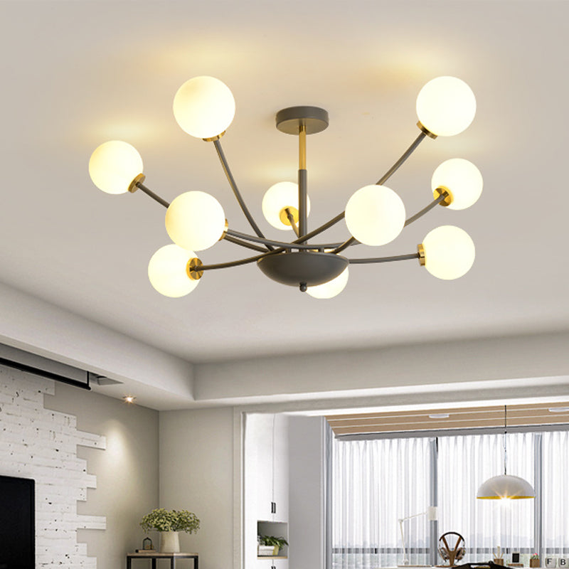Schwarzkugel halbgebiet leichte postmoderne 10 Lampen Weißglas LED Sputnik Deckenspülung