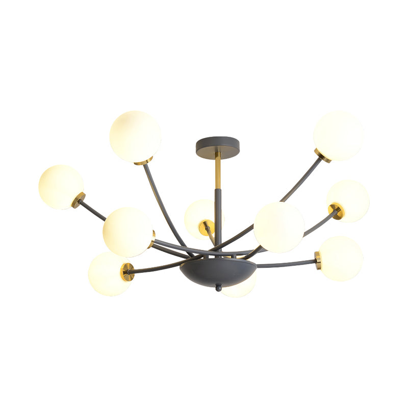 Schwarzkugel halbgebiet leichte postmoderne 10 Lampen Weißglas LED Sputnik Deckenspülung