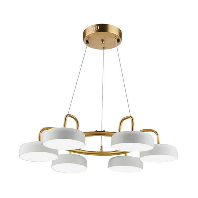 Metallic Drum Anhänger Leuchte modernistische 6-Kopf-LED-Ring-Kronleuchterlampe in Weiß und Gold