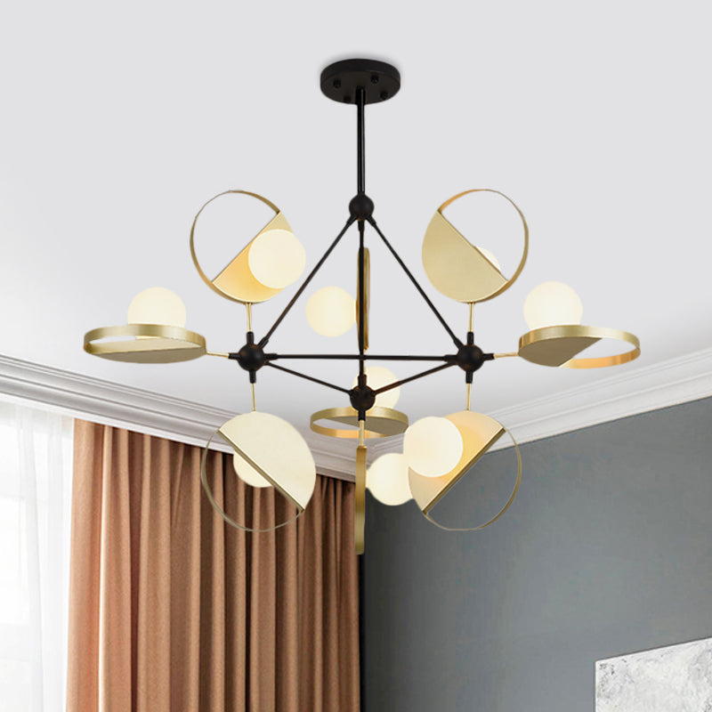 Black and Gold Triangle Frame Flush Light Post-Modern 9 Heads Metal LED Semi Flush Mount Ceiling Lamp