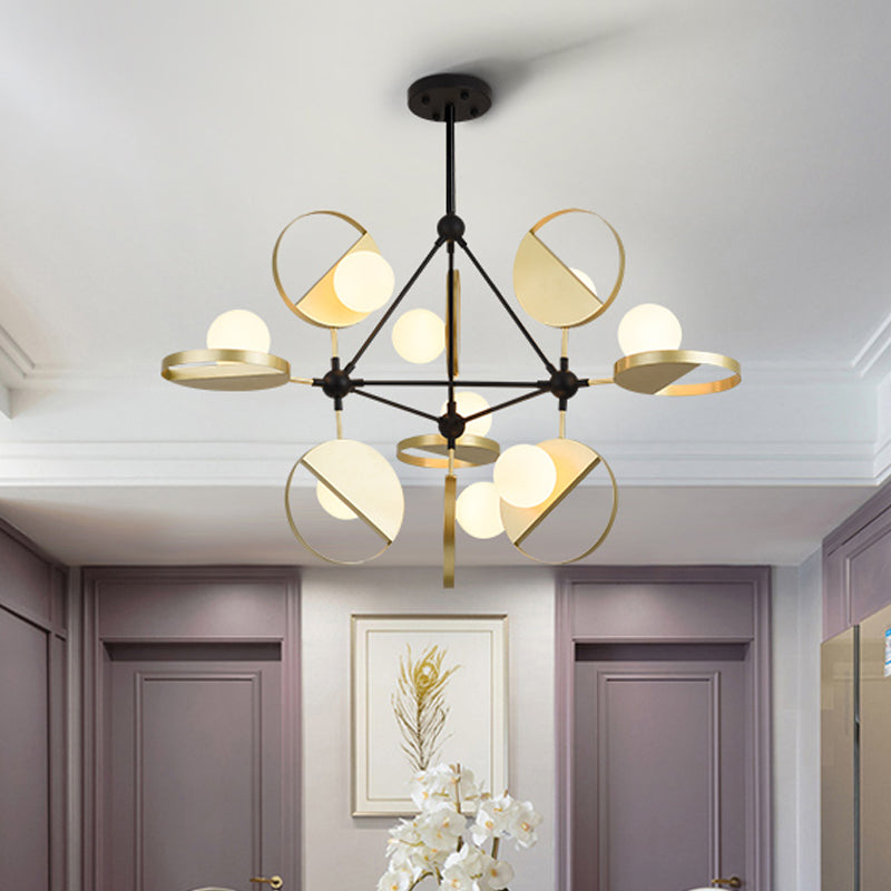 Black and Gold Triangle Frame Flush Light Post-Modern 9 Heads Metal LED Semi Flush Mount Ceiling Lamp