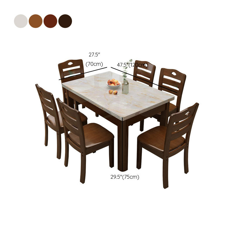 Modern Stone Rectangle Dining Table Rubber Wood Legs for Dining Room