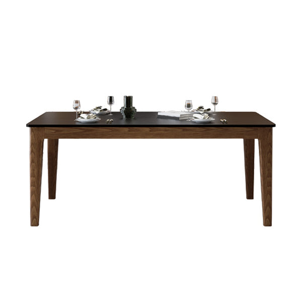 Modern Rectangle Dining Table Black Stone Top Dinette Table with Wooden Legs