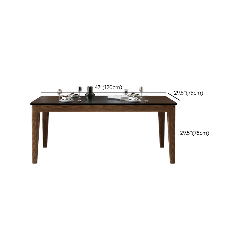 Modern Rectangle Dining Table Black Stone Top Dinette Table with Wooden Legs