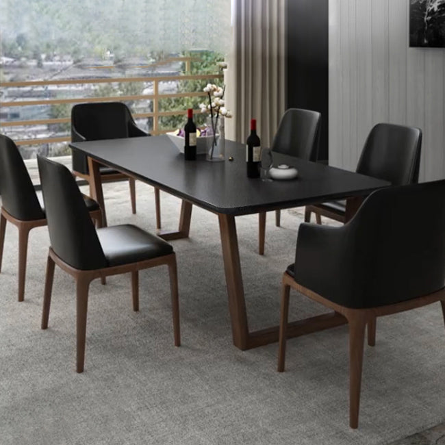 Modern Rectangle Dining Table for Home Black Stone Top Dinette Table