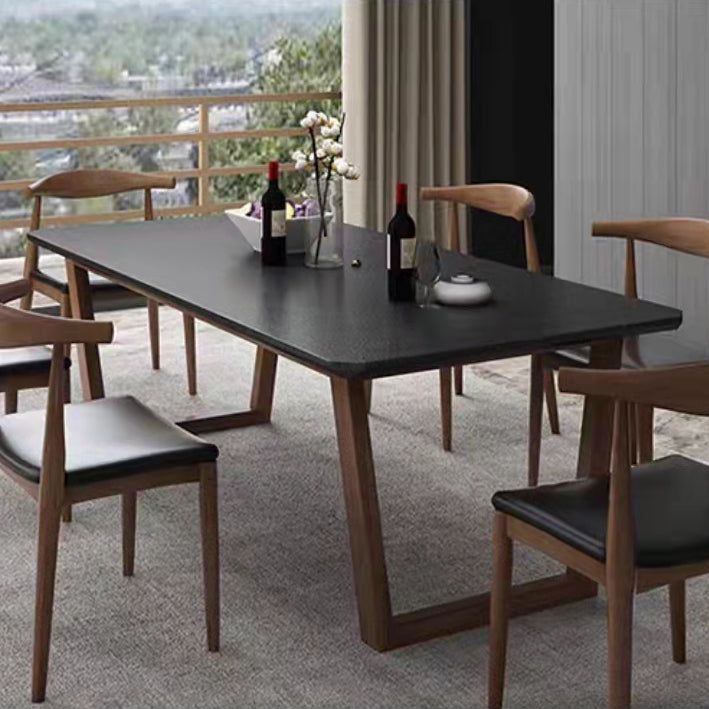 Modern Rectangle Dining Table for Home Black Stone Top Dinette Table