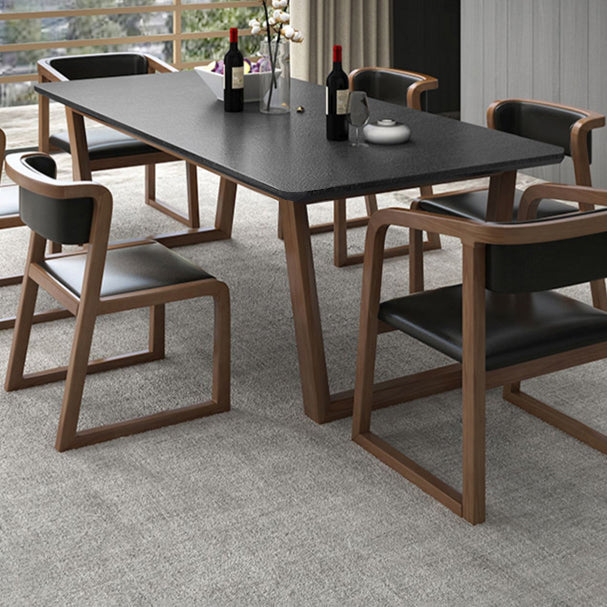 Modern Rectangle Dining Table for Home Black Stone Top Dinette Table