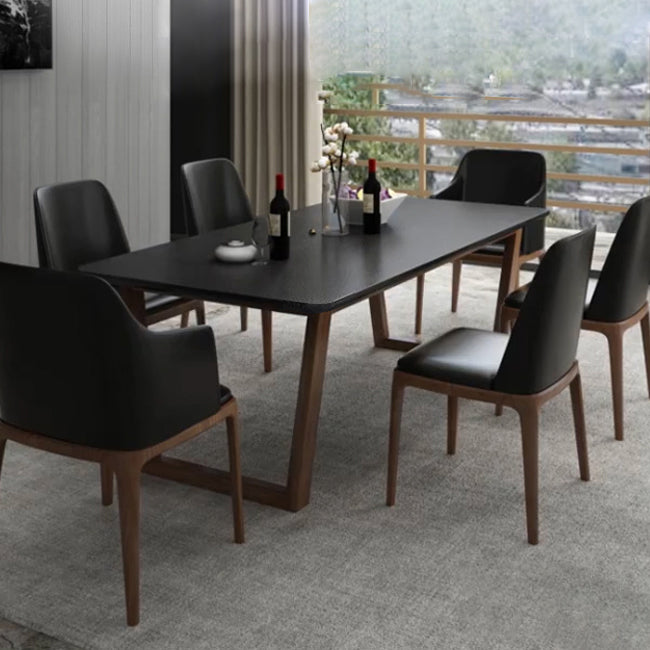 Modern Rectangle Dining Table for Home Black Stone Top Dinette Table