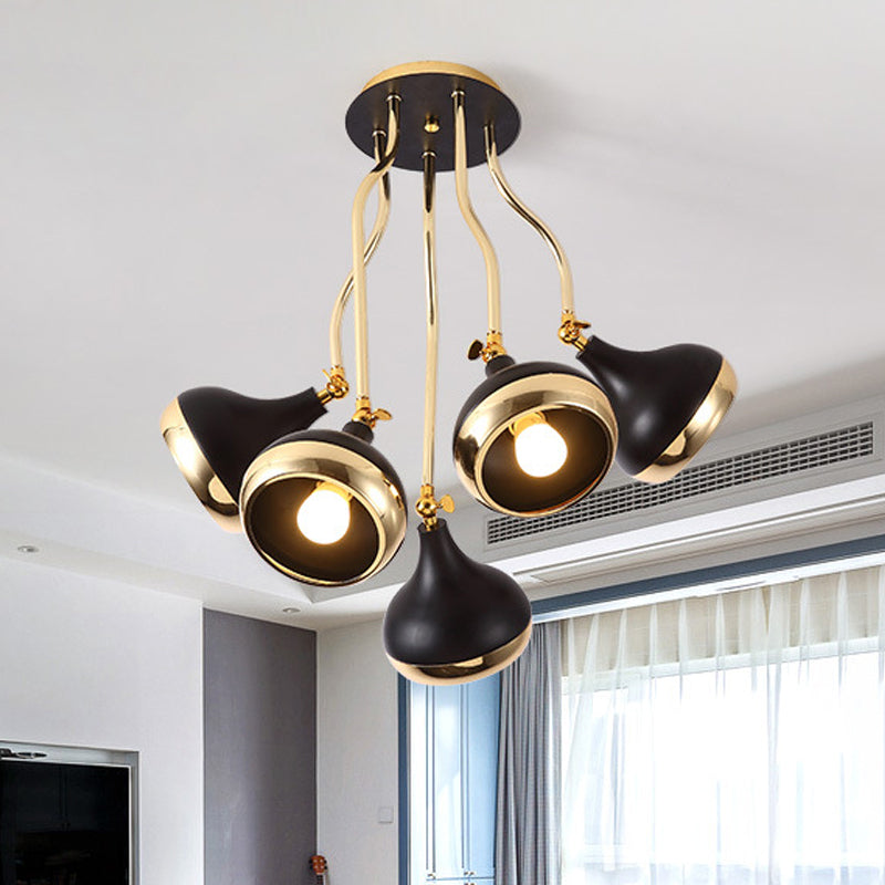 Sala de estar de cebolla semi flushmount luz de hierro negro de 5 bombas y dorado cerca de la lámpara de techo con brazo de olas