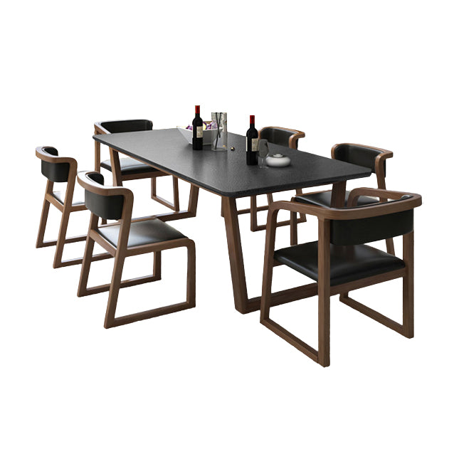 Modern Rectangle Dining Table for Home Black Stone Top Dinette Table