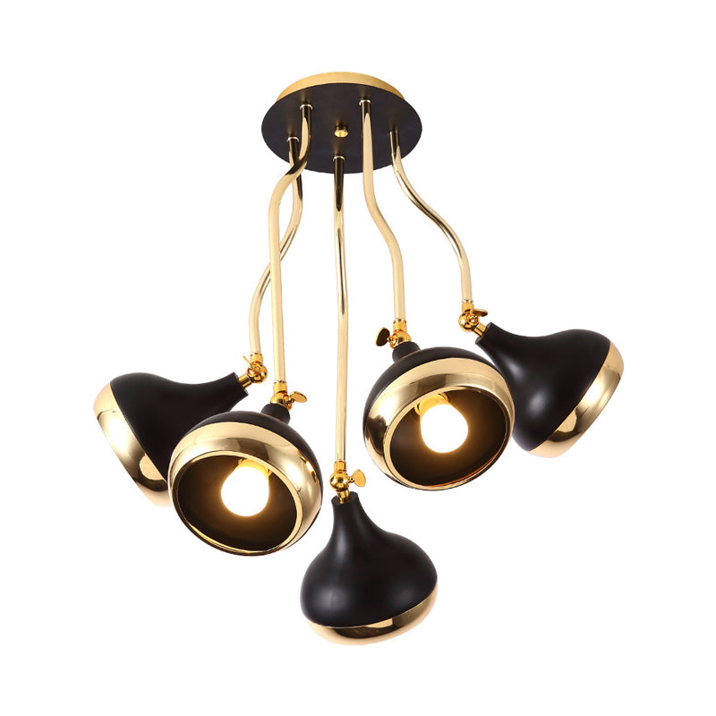 Sala de estar de cebolla semi flushmount luz de hierro negro de 5 bombas y dorado cerca de la lámpara de techo con brazo de olas