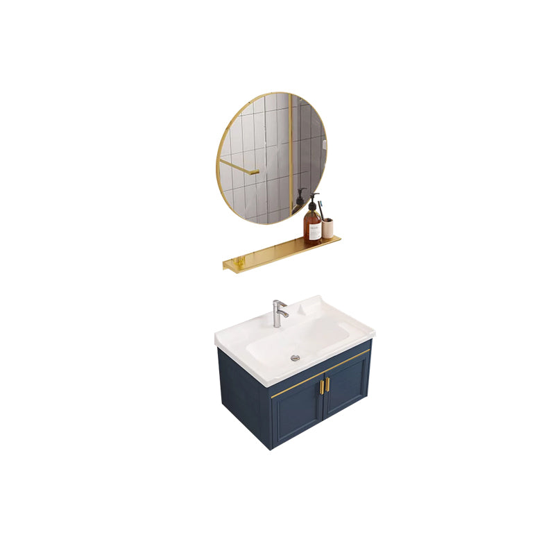 Modern Single Wall Mount Vanity Blue Ceramic Top Sink Vanity