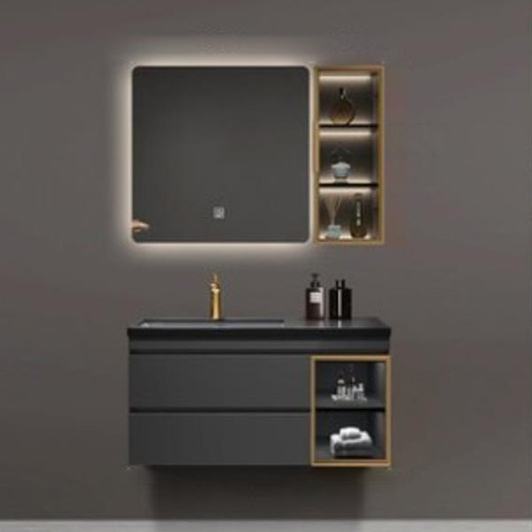 Vanity Set Bathroom Wall Mounted Mirror Storage Shelf Vanity Sink with Faucet