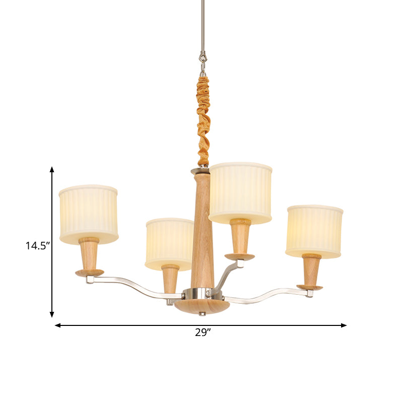 Lustre de plafond radial beige moderniste moderniste en bois suspendu en bois avec tambour en verre crème à tambour