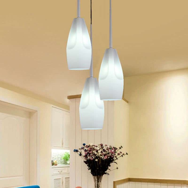 Waterdrop Suspension Light Modernist White Concave Glass 3 Heads Dining Room Cluster Pendant Lamp