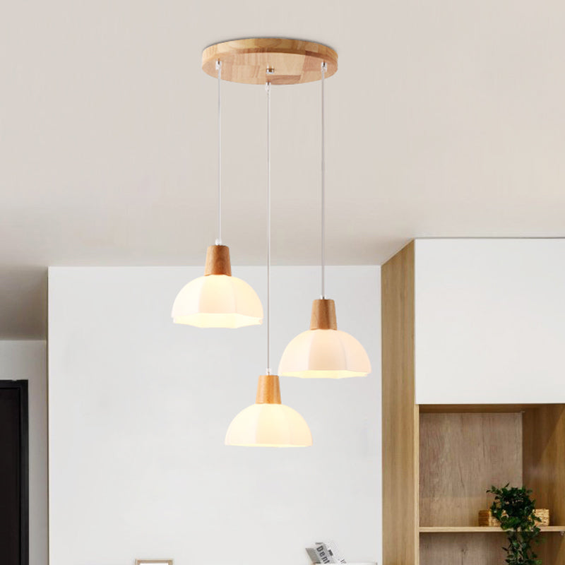 3 bulbes salle à manger suspendue Light modernisme pendentif multi-lampe beige avec parapluie en verre blanc nuance