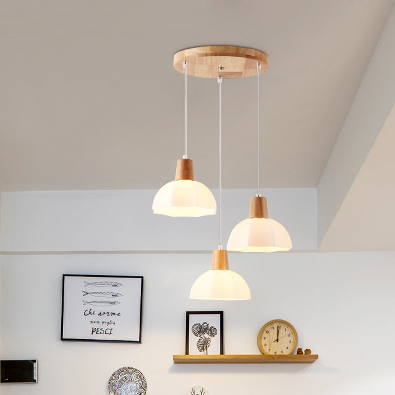 3 bulbes salle à manger suspendue Light modernisme pendentif multi-lampe beige avec parapluie en verre blanc nuance