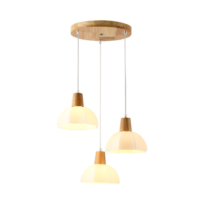 3 bulbes salle à manger suspendue Light modernisme pendentif multi-lampe beige avec parapluie en verre blanc nuance