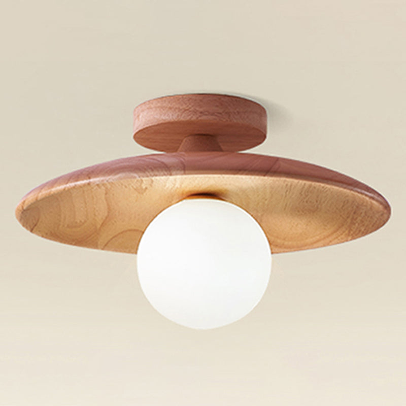 Contemporary Wooden Semi Mount Lighting Glass Shade Semi Flush for Foyer