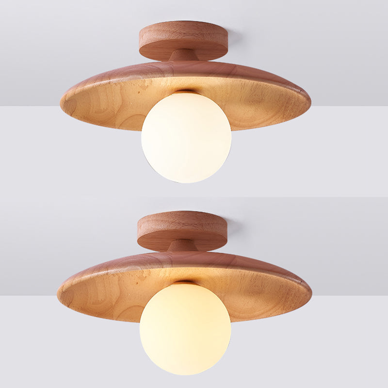 Contemporary Wooden Semi Mount Lighting Glass Shade Semi Flush for Foyer