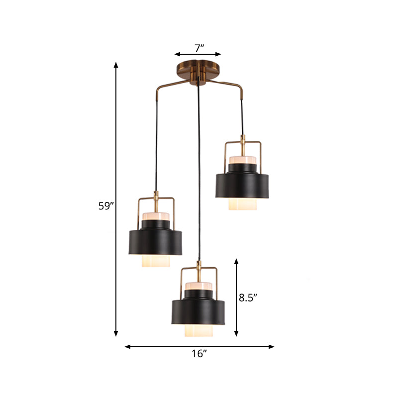 Lampe de suspension de suspension finale noire moderniste en métal en métal en forme de tambour
