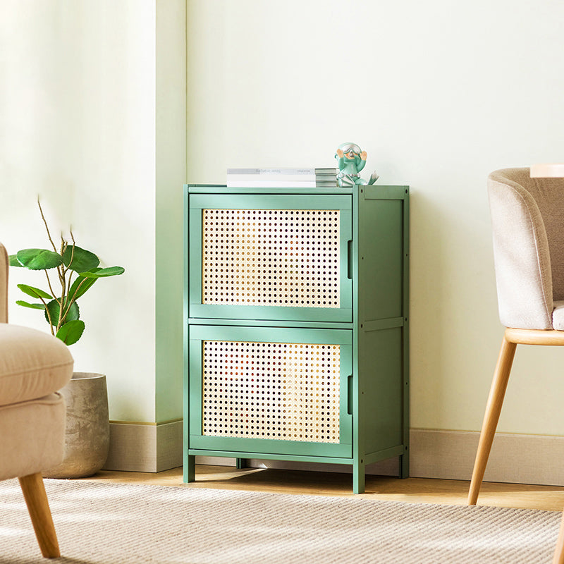 Contemporary Green Wood Accent Cabinet Rectangle Grooves Accent Cabinet