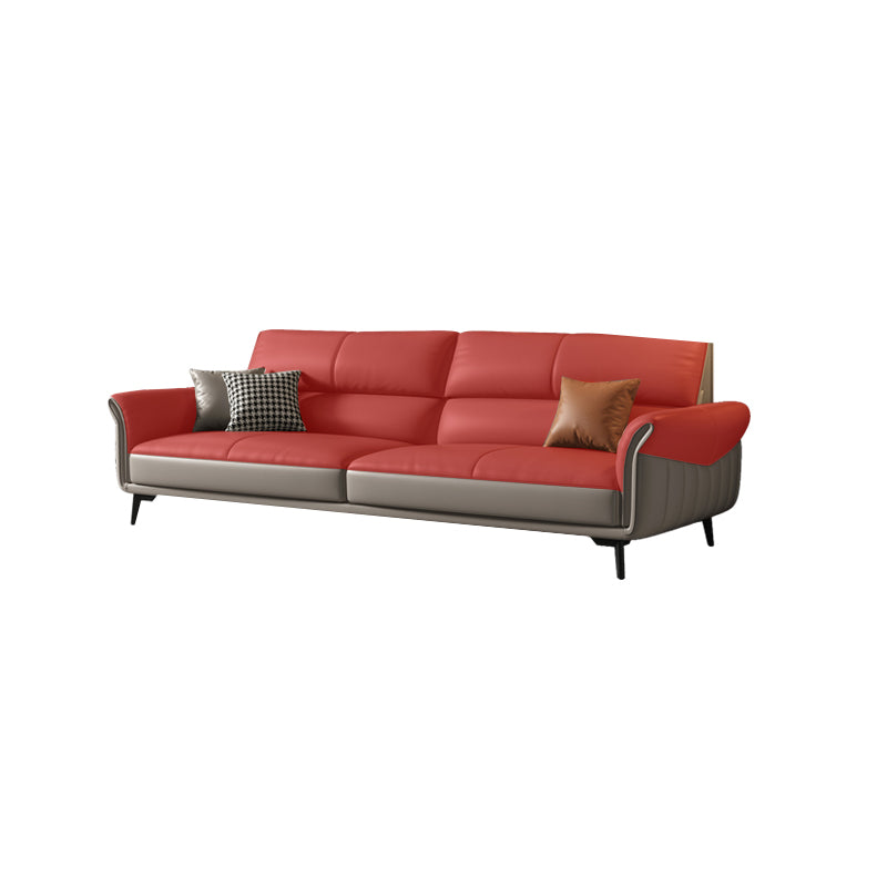 Genuine Leather Flared Arm Sofa Mid-Century Modern Sofa in Gray of 37.4" High